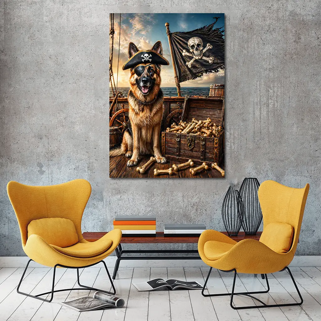 Pirate German Shepherd Dog Ship Treasure Chest – Wall Art