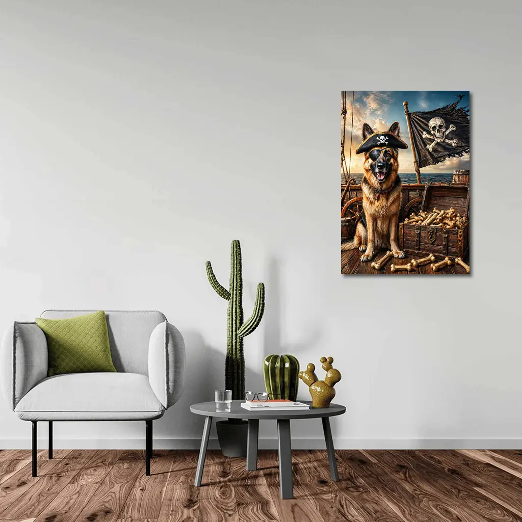 Pirate German Shepherd Dog Ship Treasure Chest – Wall Art