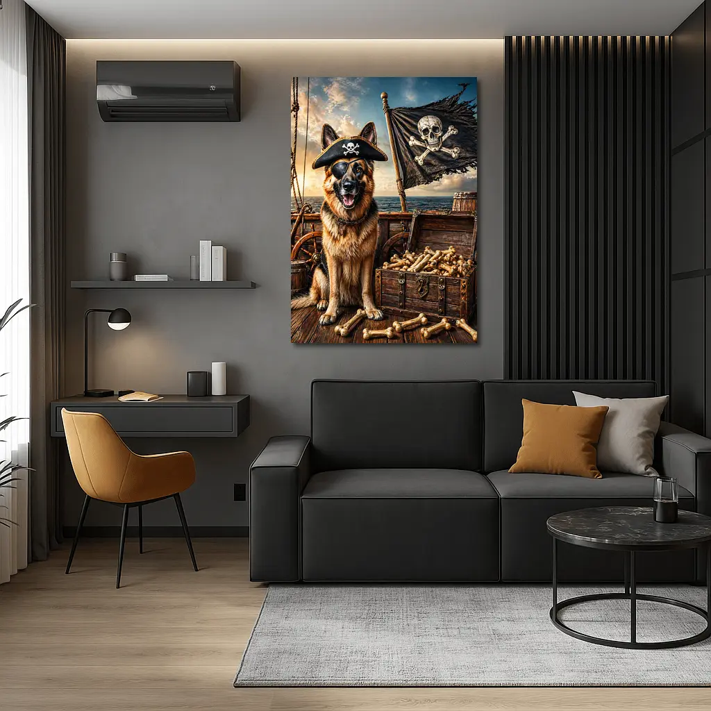 Pirate German Shepherd Dog Ship Treasure Chest – Wall Art
