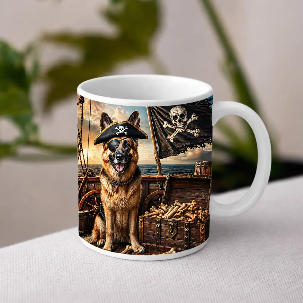 Pirate German Shepherd Dog Ship Treasure Chest – Mugs