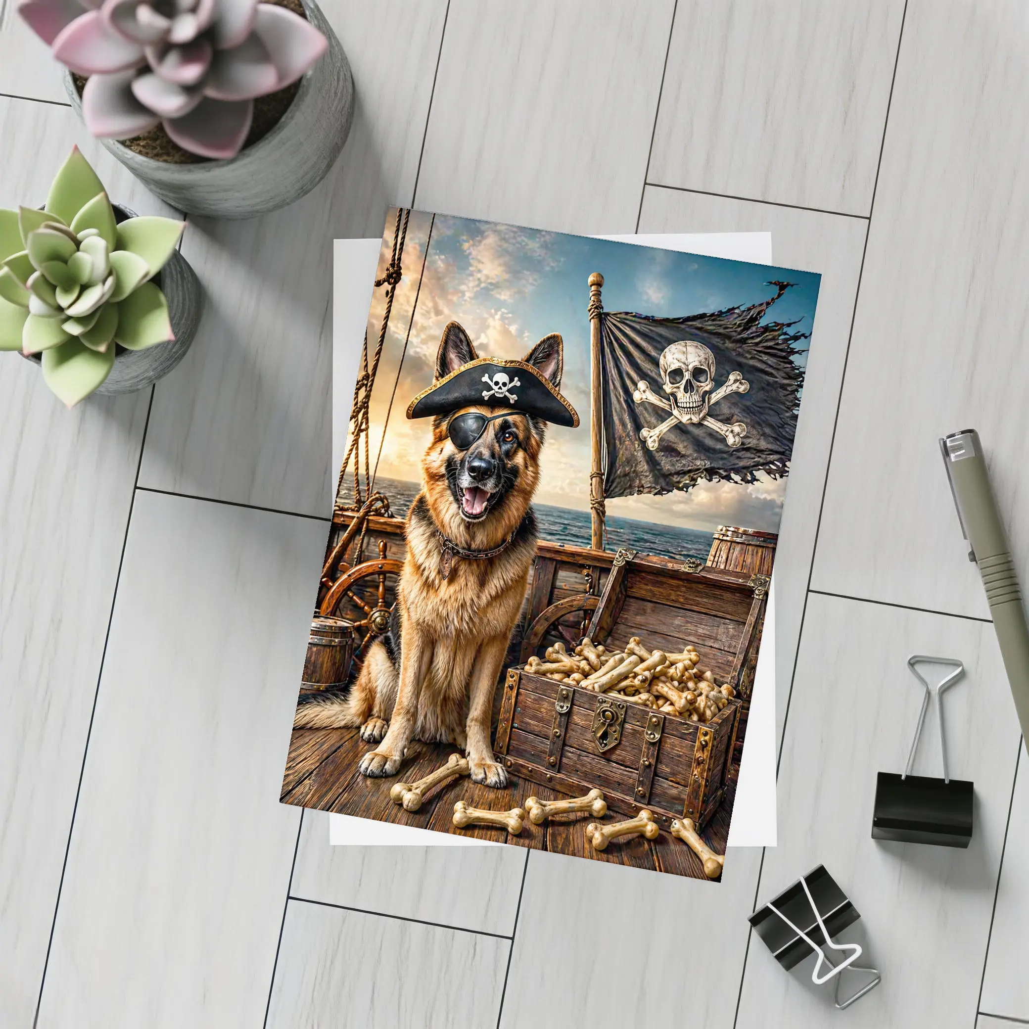 Pirate German Shepherd Dog Ship Treasure Chest – Postcards