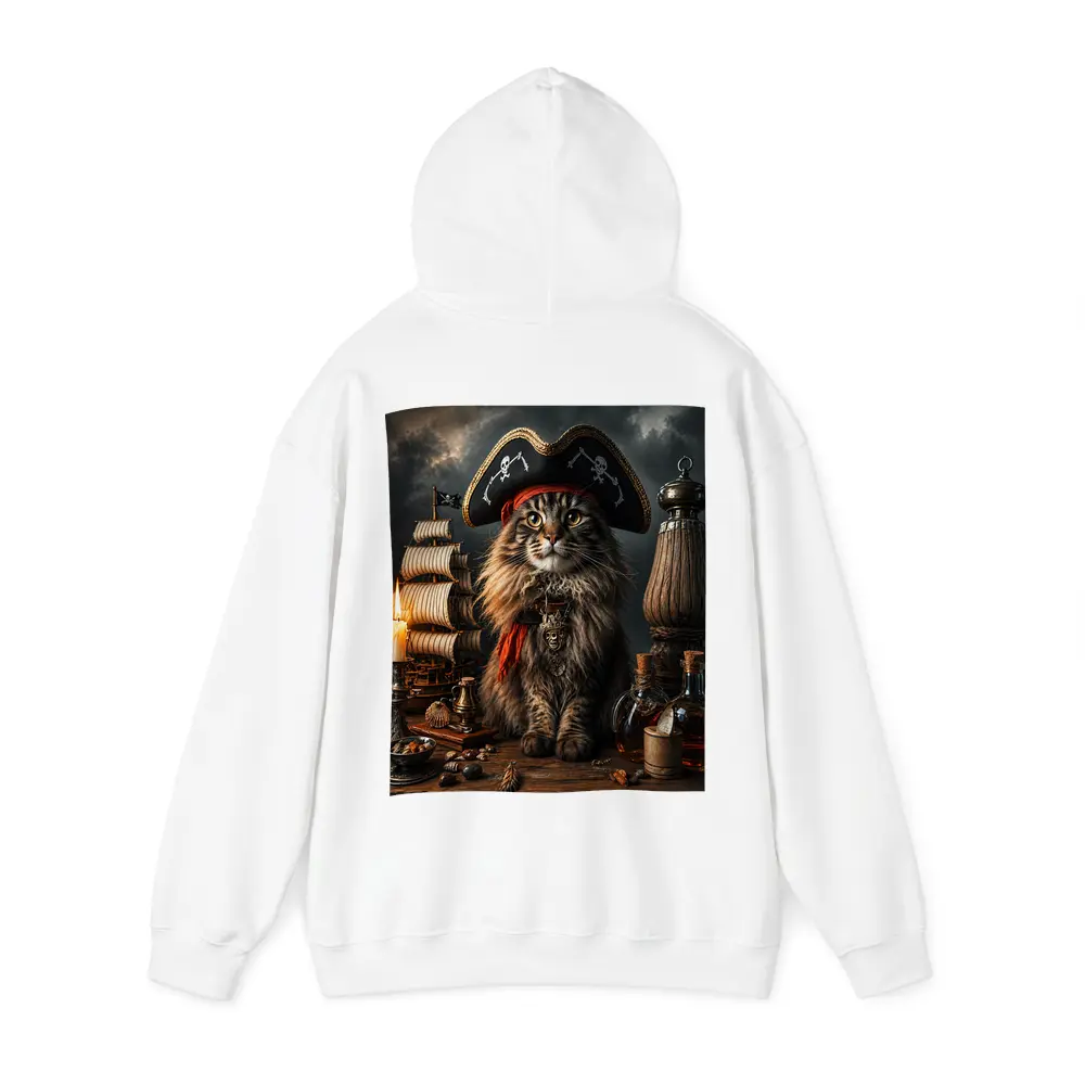 Pirate Maine Coon Cat Ship Dark Background – Hoodies