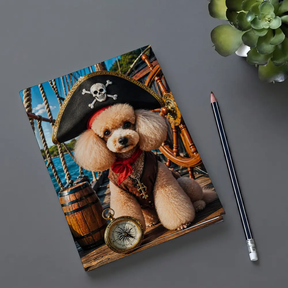 Pirate Poodle Captain on Wooden Ship Deck – Notebooks