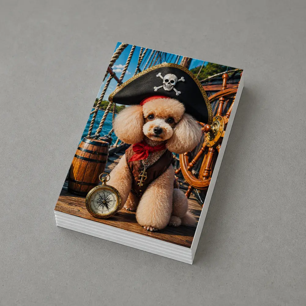 Pirate Poodle Captain on Wooden Ship Deck – Postcards