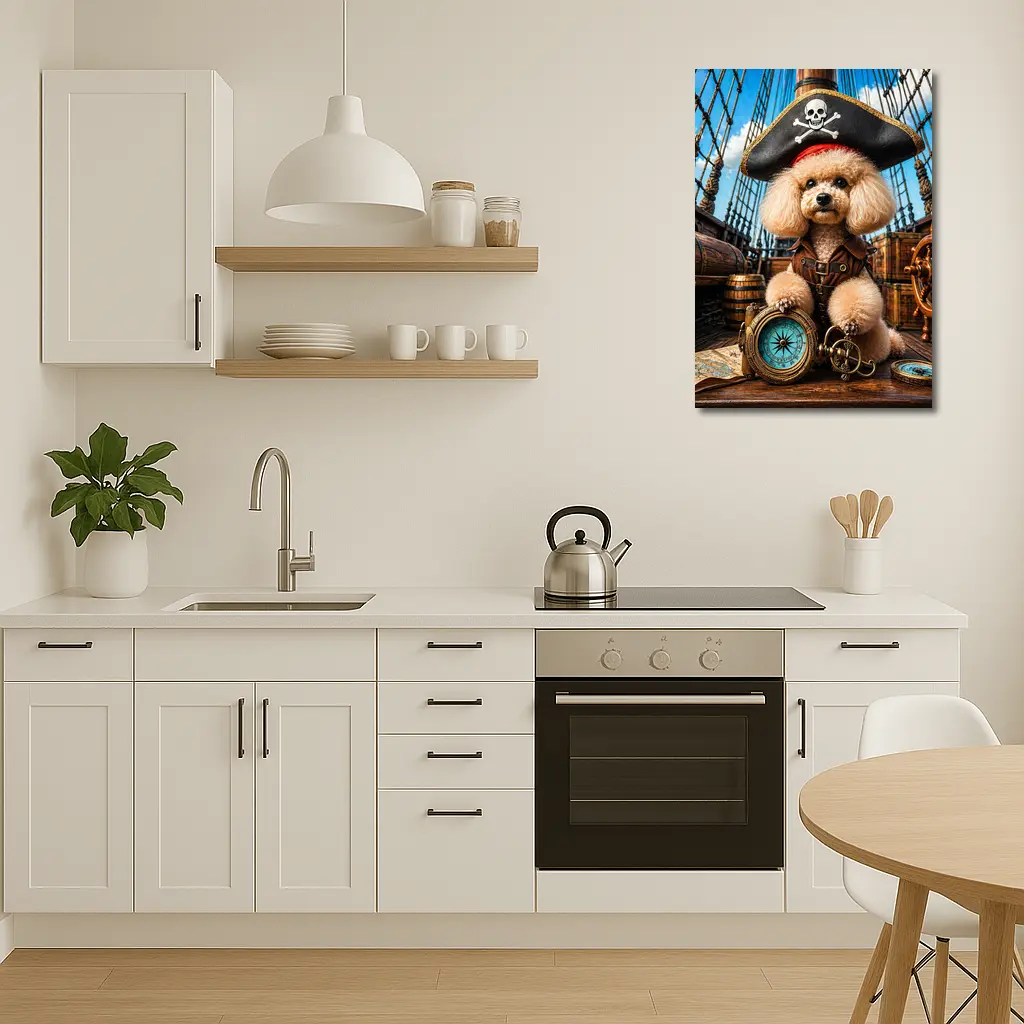 Pirate Poodle Captain on Wooden Ship – Wall Art