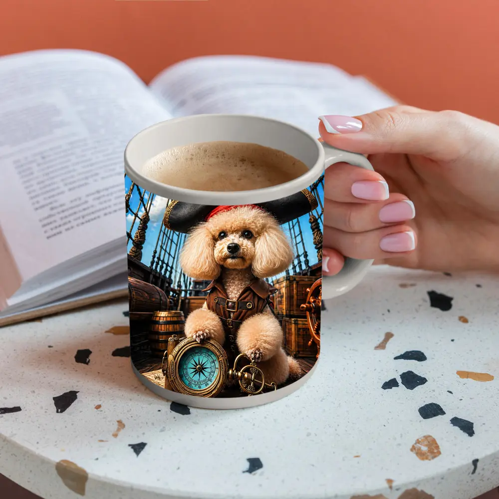 Pirate Poodle Captain on Wooden Ship – Mugs