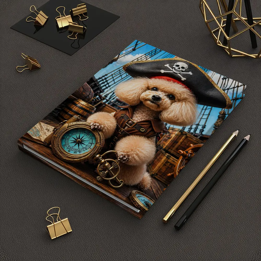 Pirate Poodle Captain on Wooden Ship – Notebooks