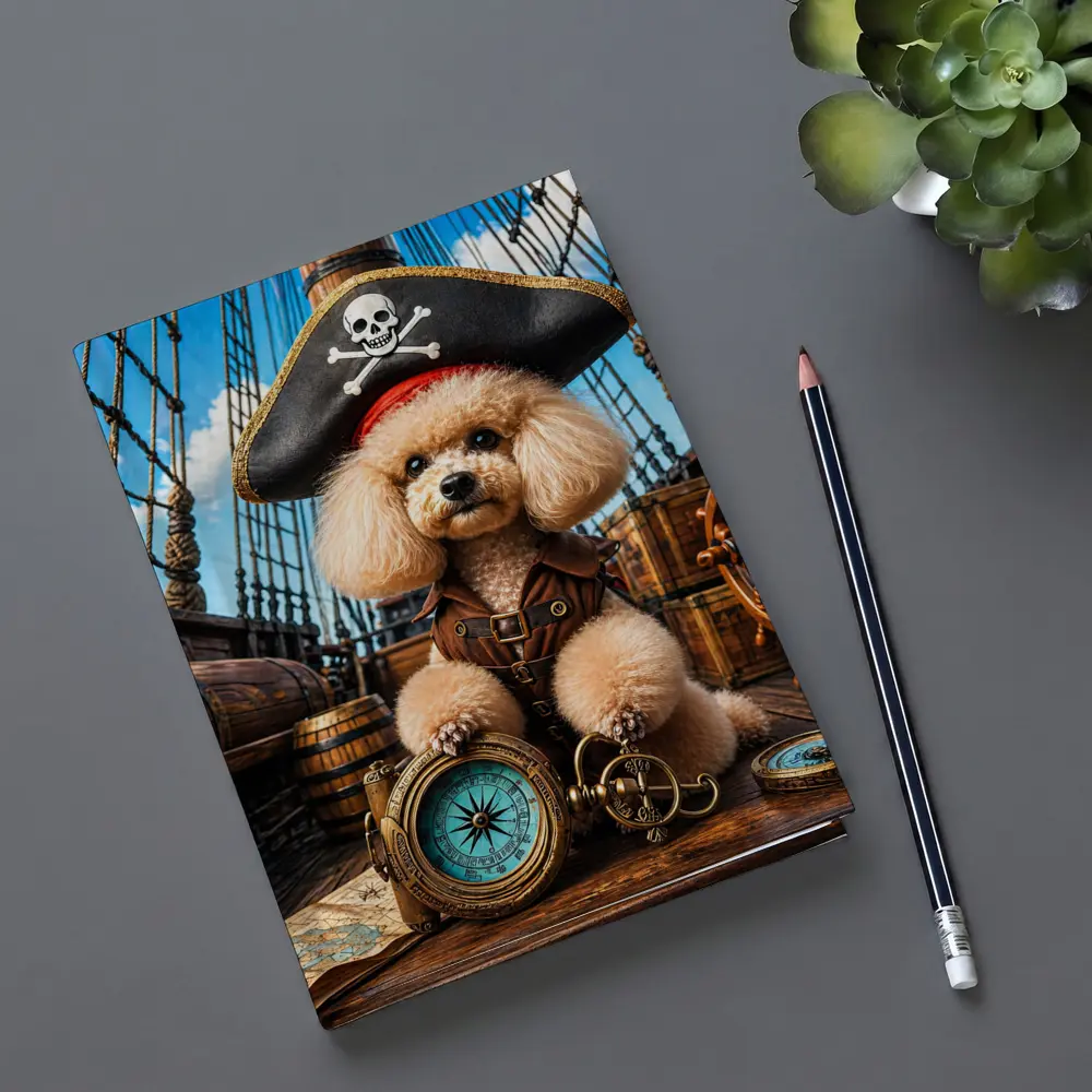 Pirate Poodle Captain on Wooden Ship – Notebooks