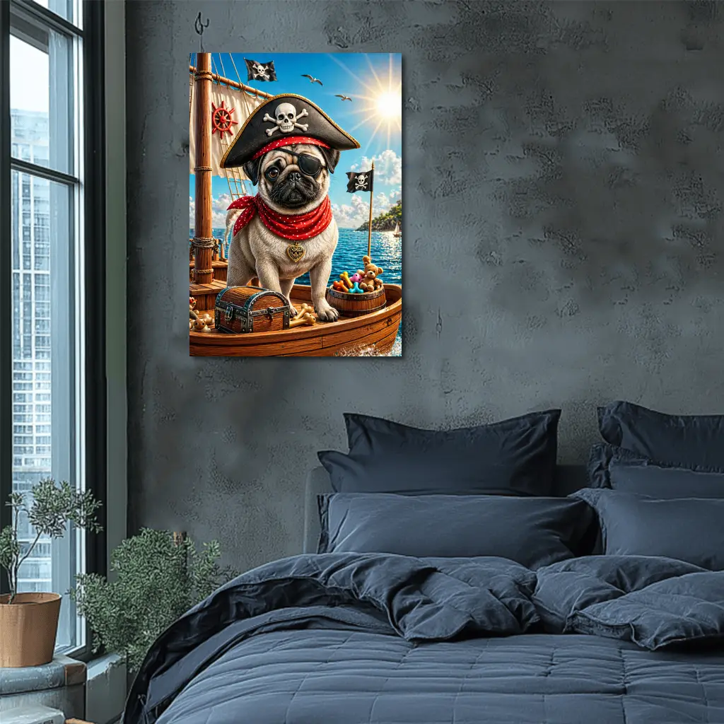 Pirate Pug Dog on Adventure Ship – Wall Art