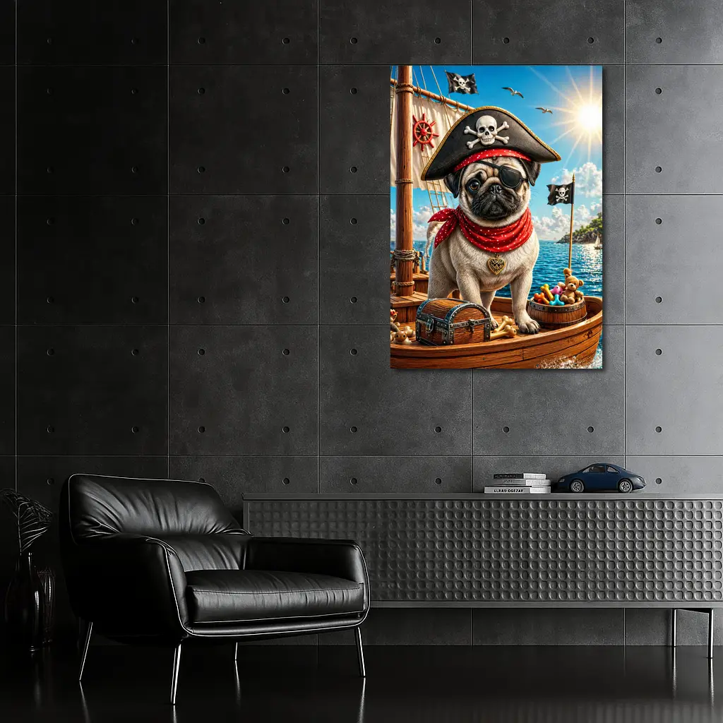 Pirate Pug Dog on Adventure Ship – Wall Art