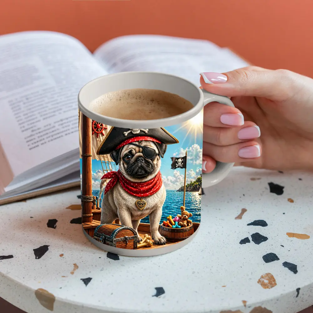 Pirate Pug Dog on Adventure Ship – Mugs