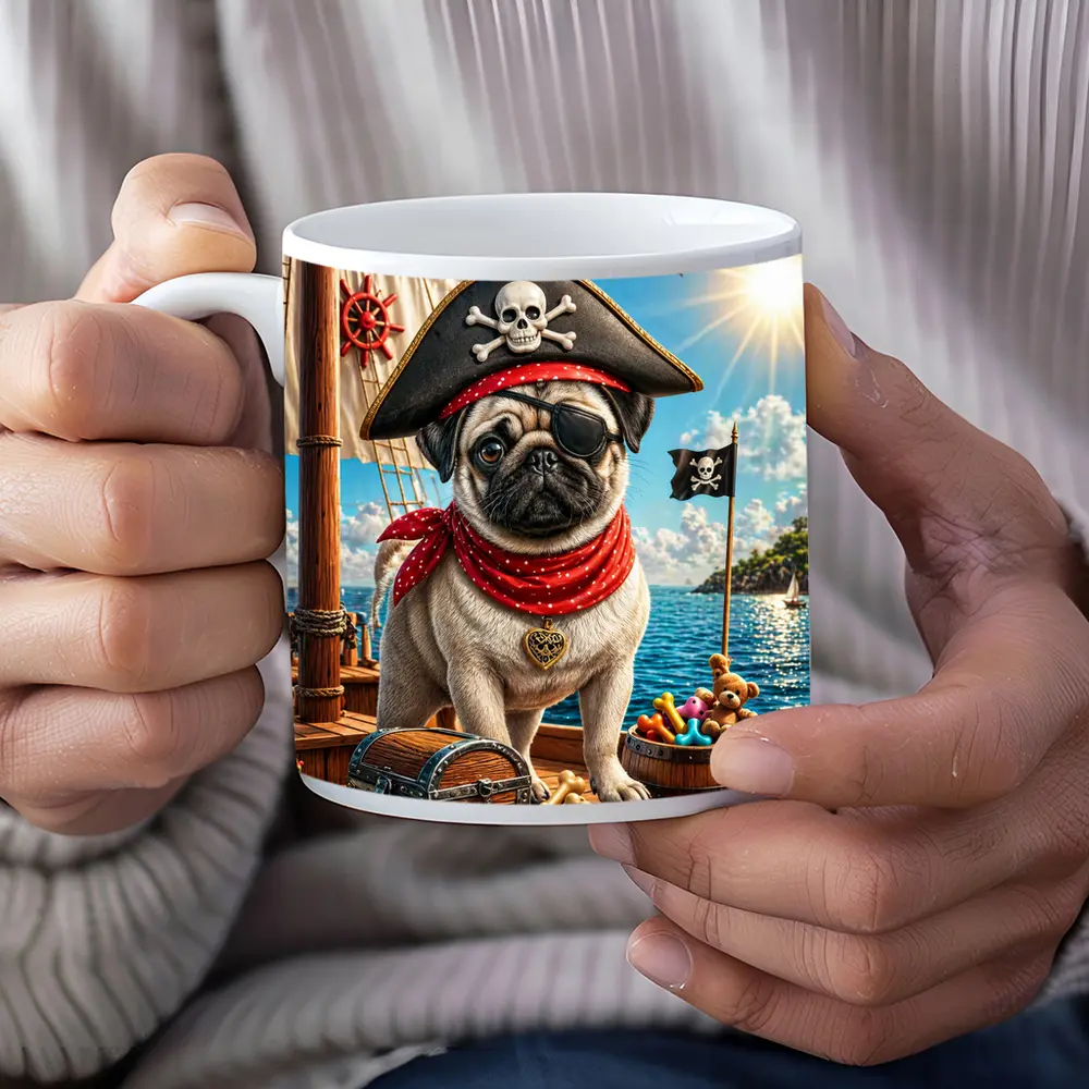Pirate Pug Dog on Adventure Ship – Mugs