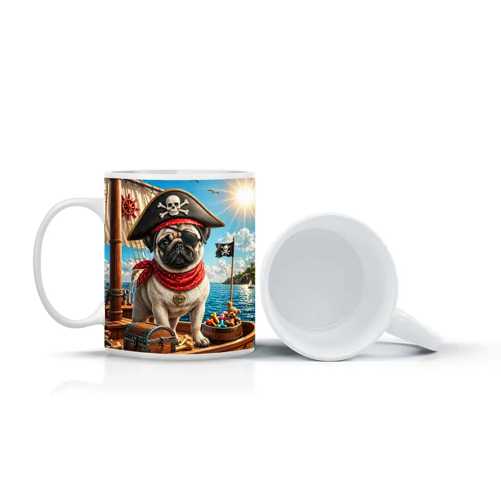 Pirate Pug Dog on Adventure Ship – Mugs