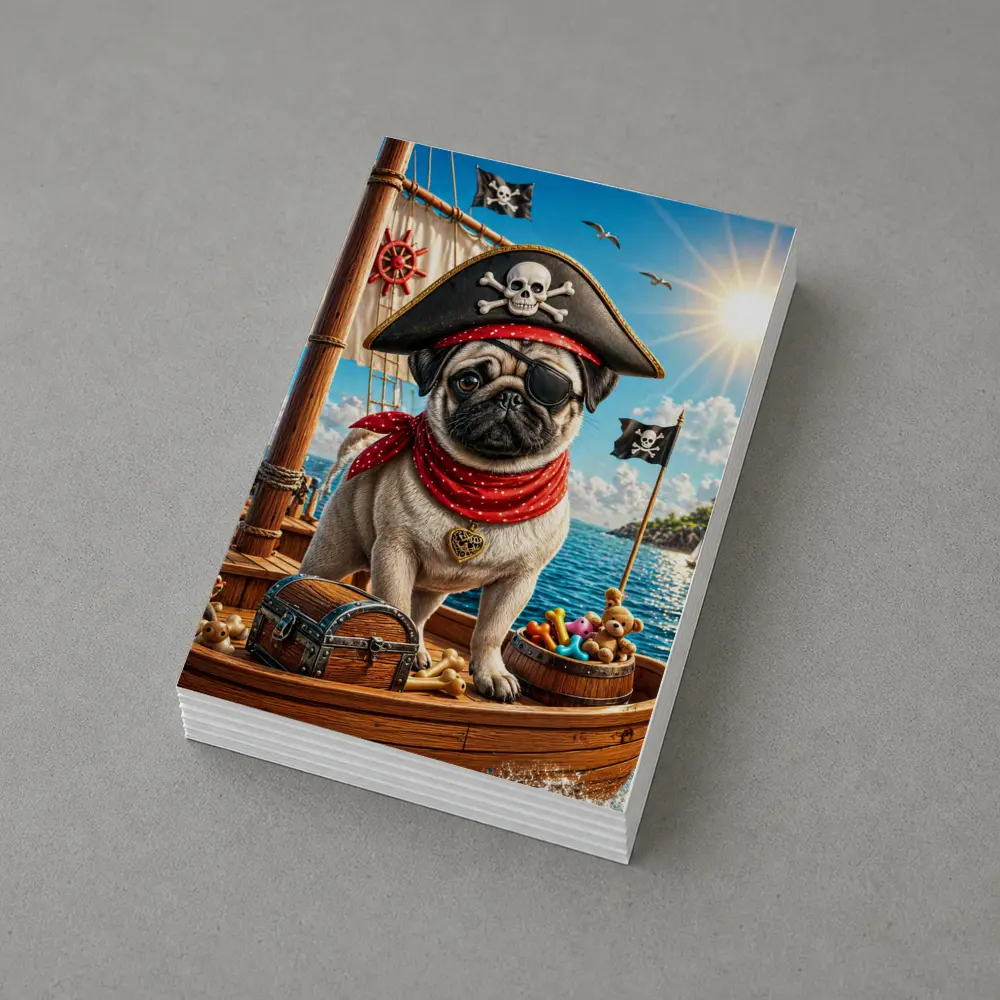 Pirate Pug Dog on Adventure Ship – Postcards