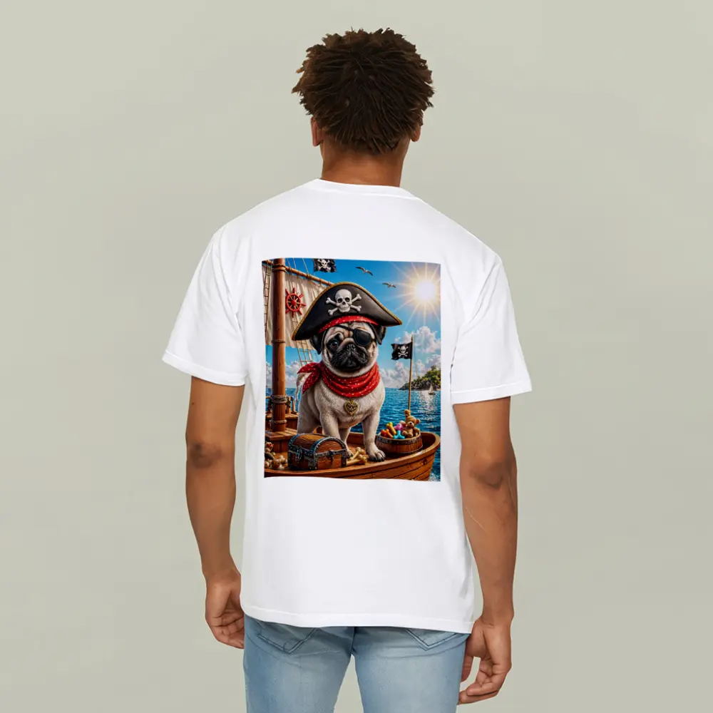 Pirate Pug Dog on Adventure Ship – T-Shirts