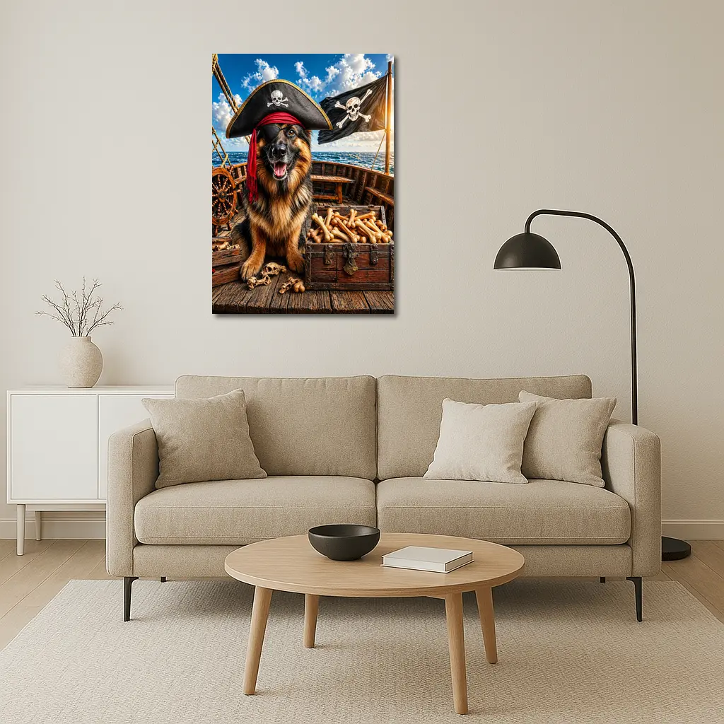 Pirate German Shepherd Dog Treasure Ship – Wall Art
