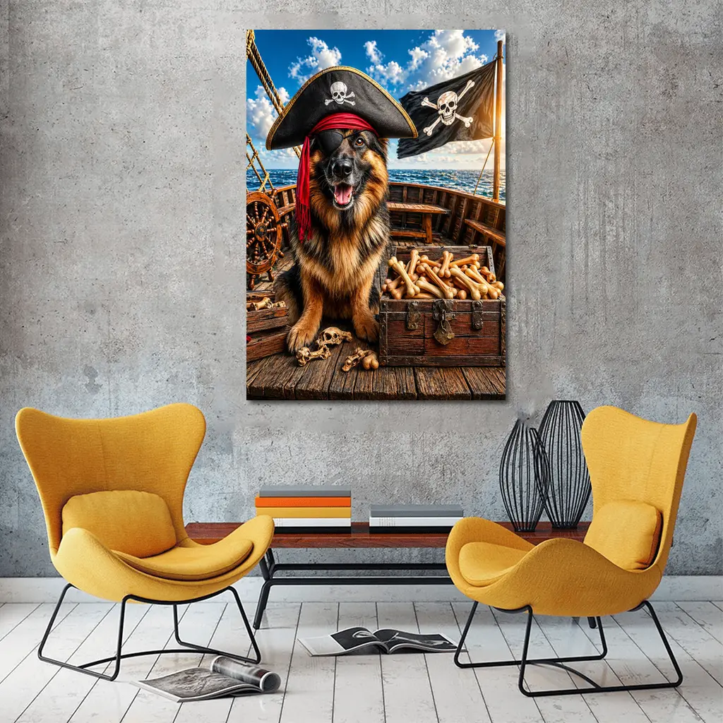 Pirate German Shepherd Dog Treasure Ship – Wall Art