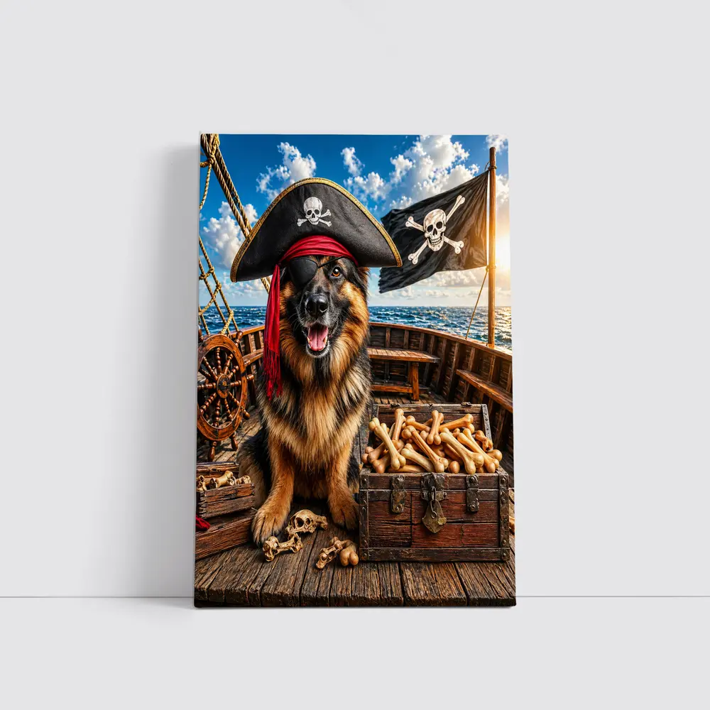 Pirate German Shepherd Dog Treasure Ship – Wall Art