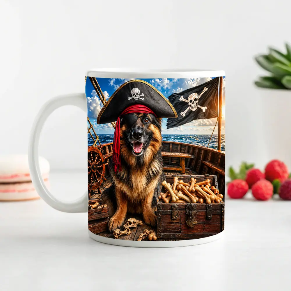 Pirate German Shepherd Dog Treasure Ship – Mugs