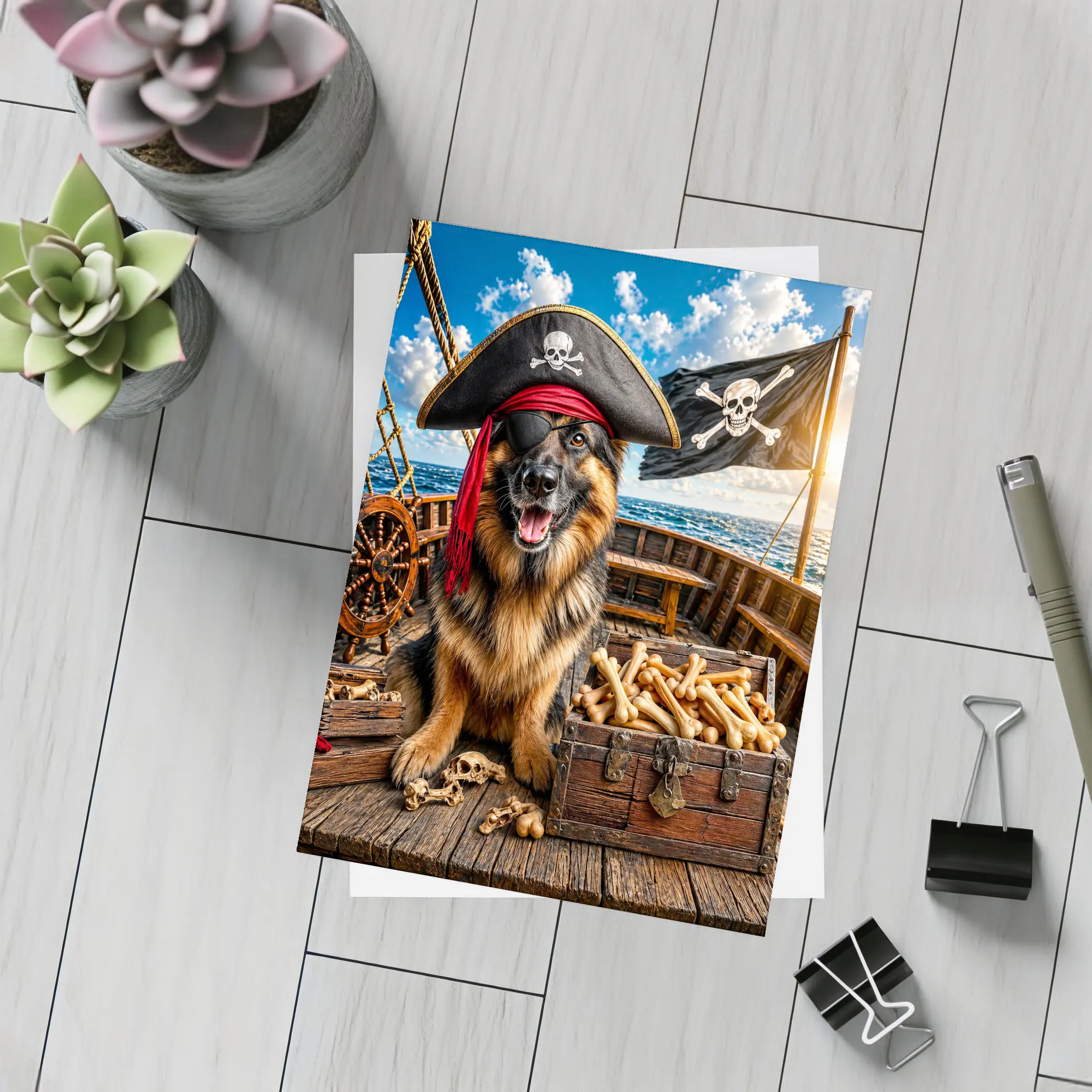 Pirate German Shepherd Dog Treasure Ship – Postcards