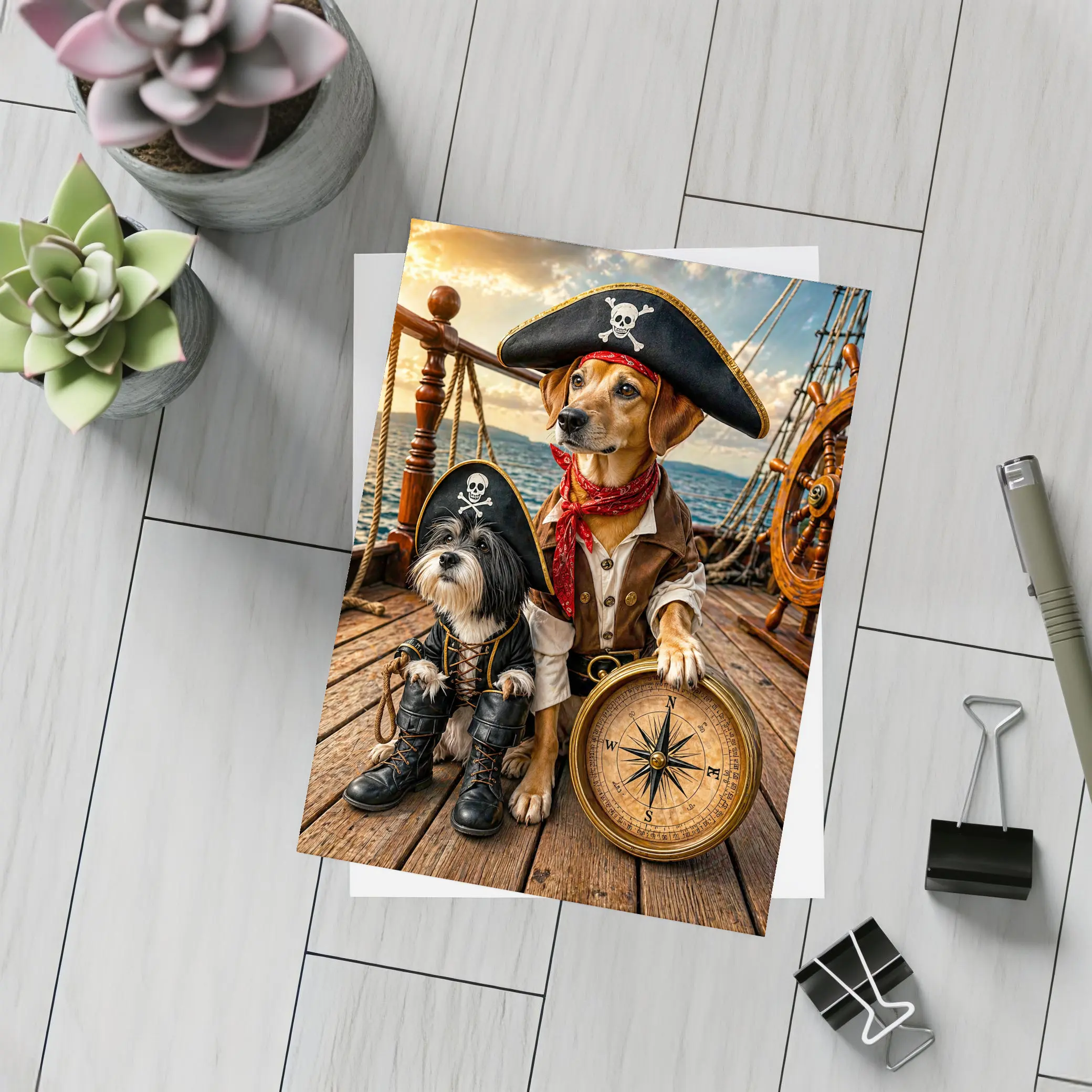 Pirate Dogs on Ship Deck Adventure – Postcards