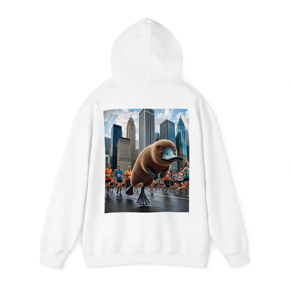 Platypus Running City Marathon Skyscrapers Background – Hoodies