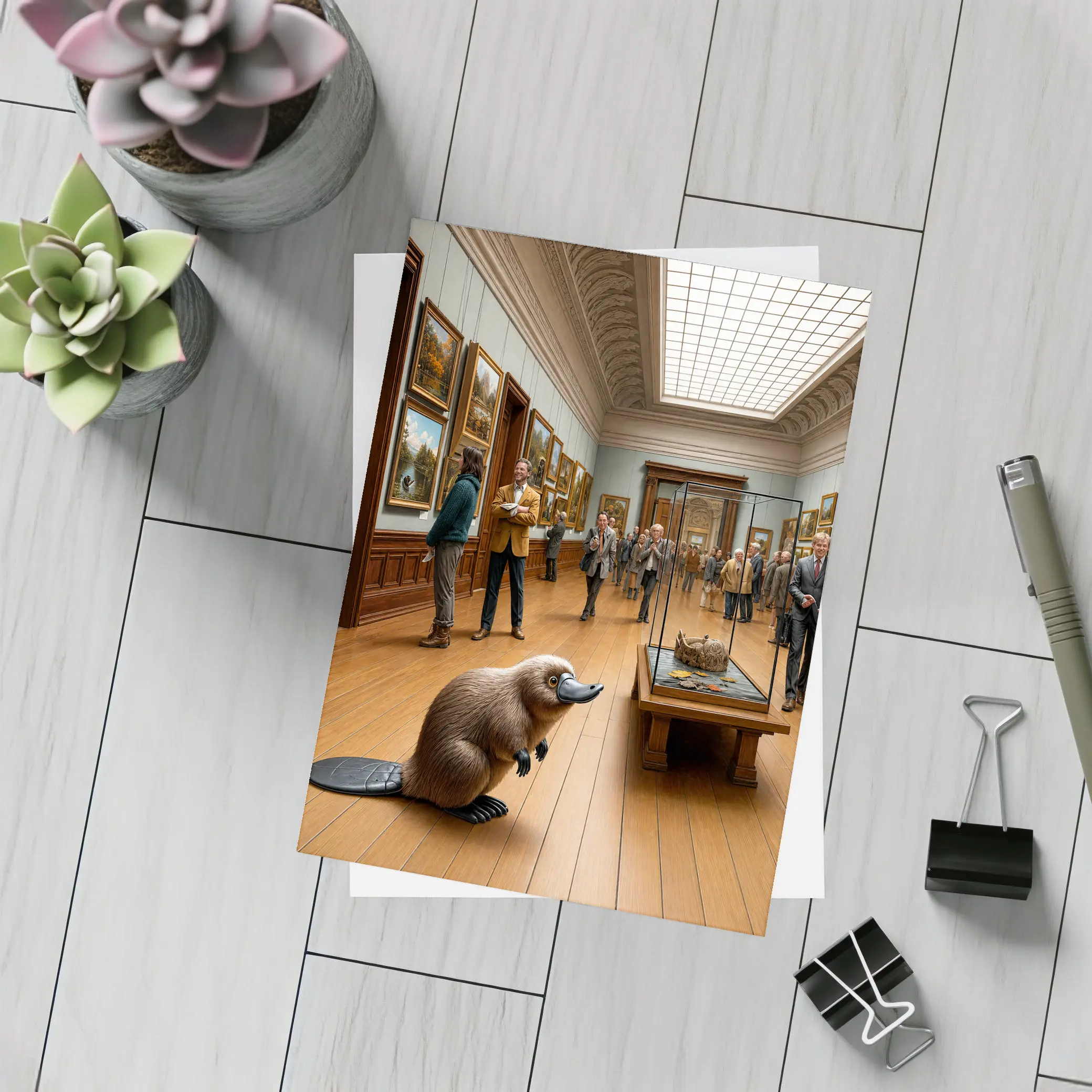 Platypus Standing Inside Classic Art Museum – Postcards