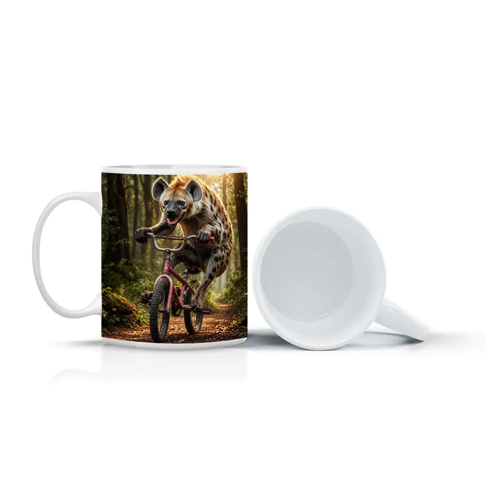 Hyena Riding Bicycle Through Forest Path – Mugs