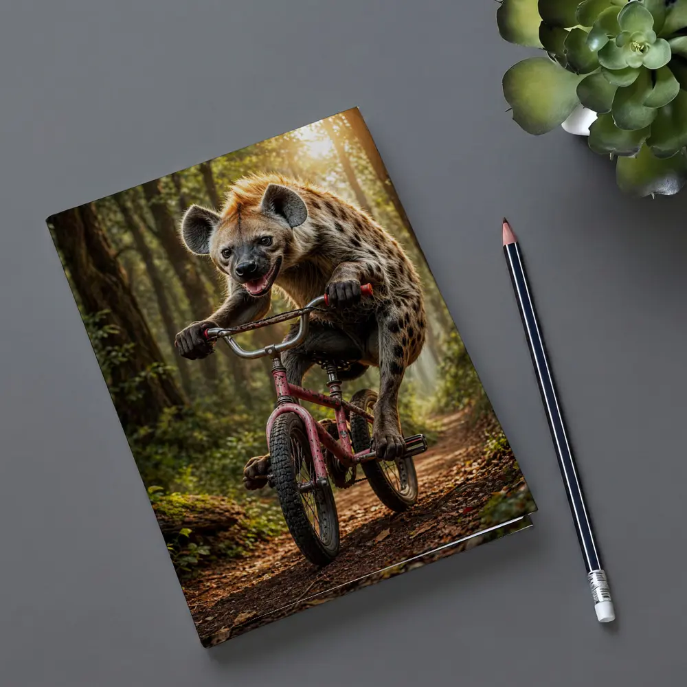 Hyena Riding Bicycle Through Forest Path – Notebooks