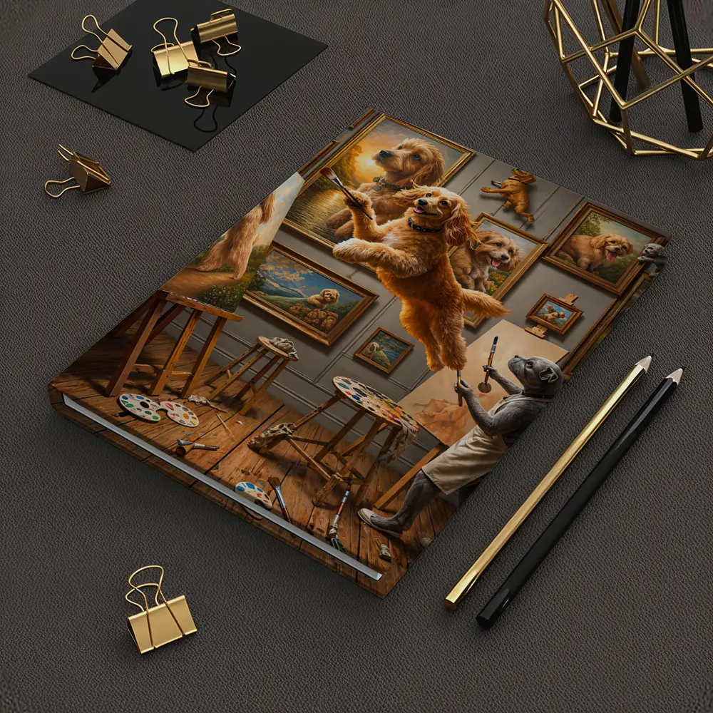 Goldendoodle Artist Painting in Studio Gallery – Notebooks