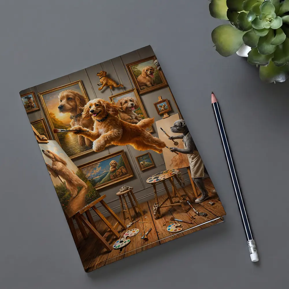 Goldendoodle Artist Painting in Studio Gallery – Notebooks