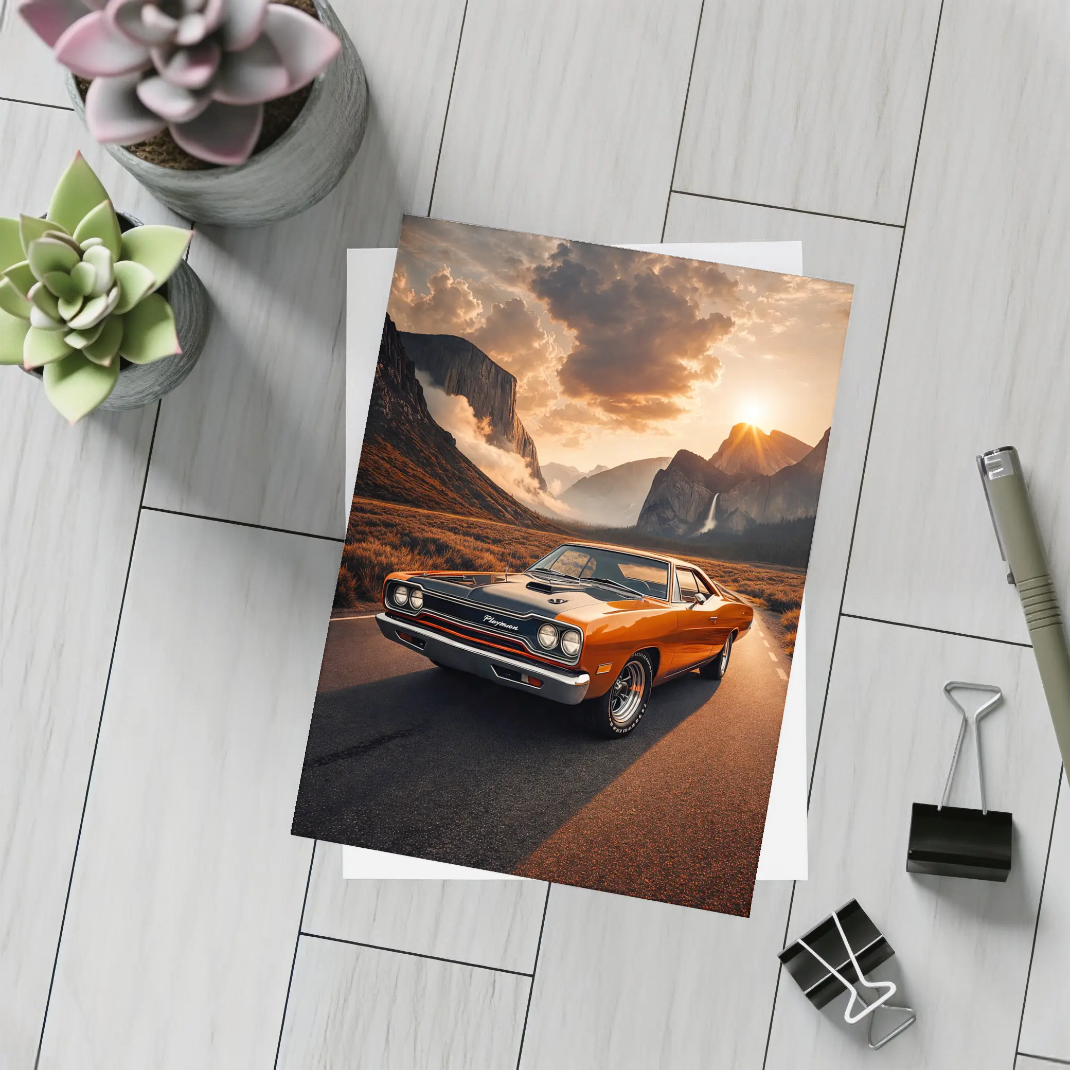 Plymouth Road Runner Classic Muscle Mountain Sunset – Postcards