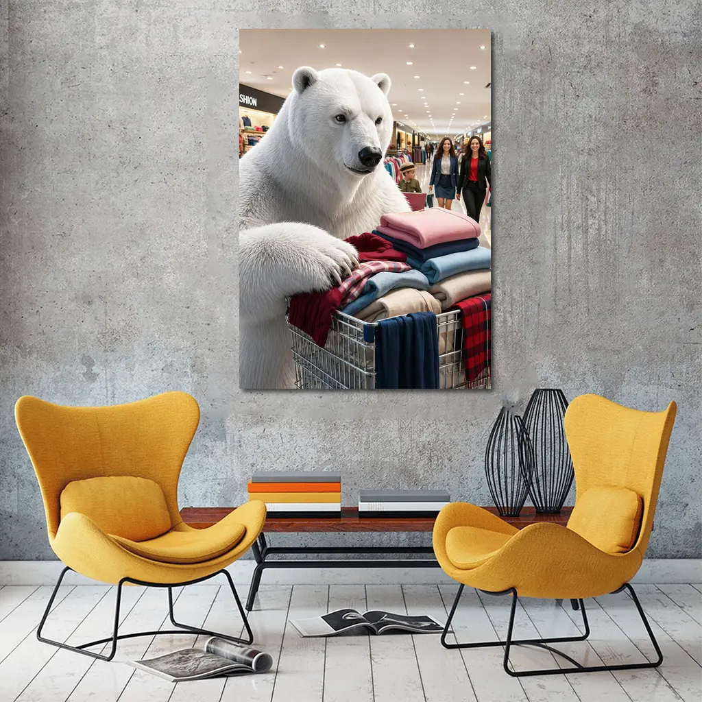 Polar Bear Shopping Cart Fashion Mall – Wall Art