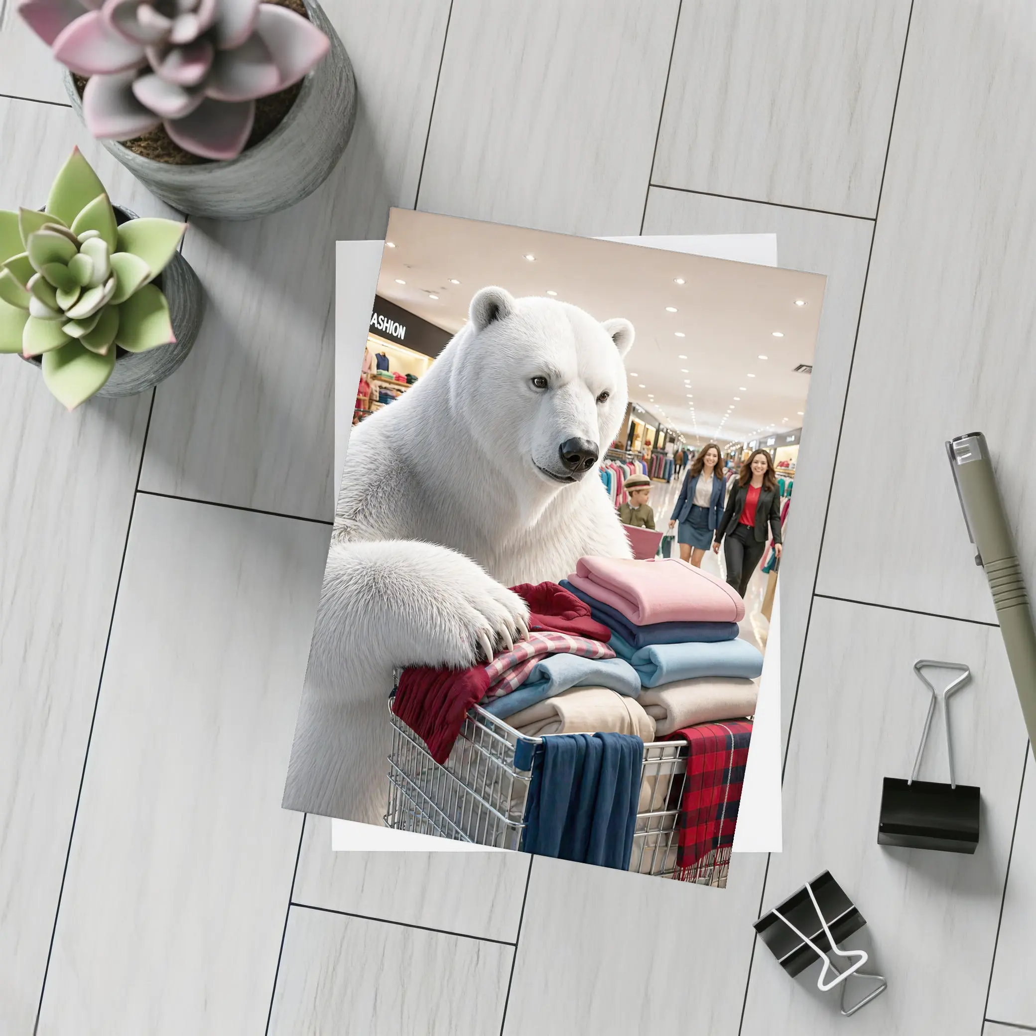 Polar Bear Shopping Cart Fashion Mall – Postcards