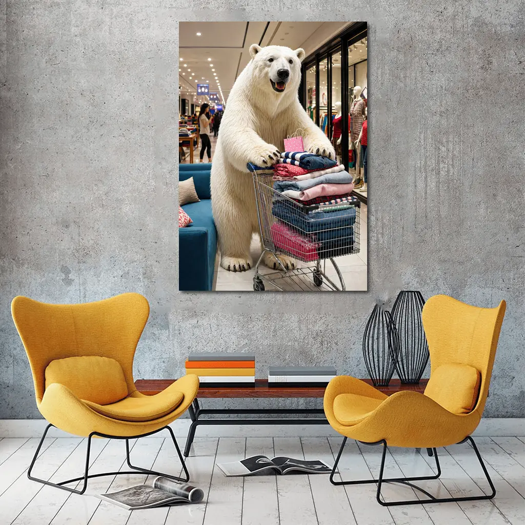 Polar Bear Shopping Cart Fashion Mall – Wall Art