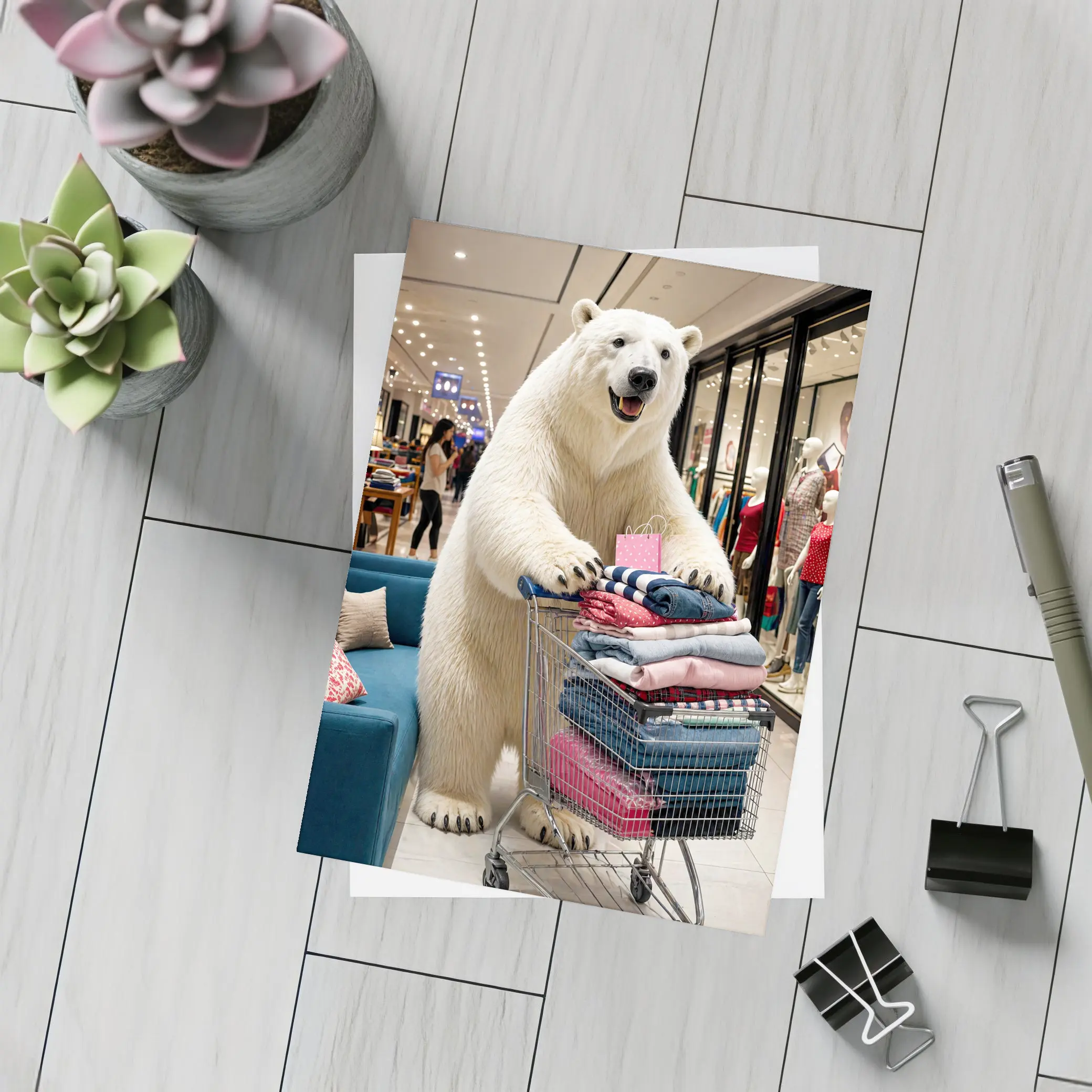 Polar Bear Shopping Cart Fashion Mall – Postcards