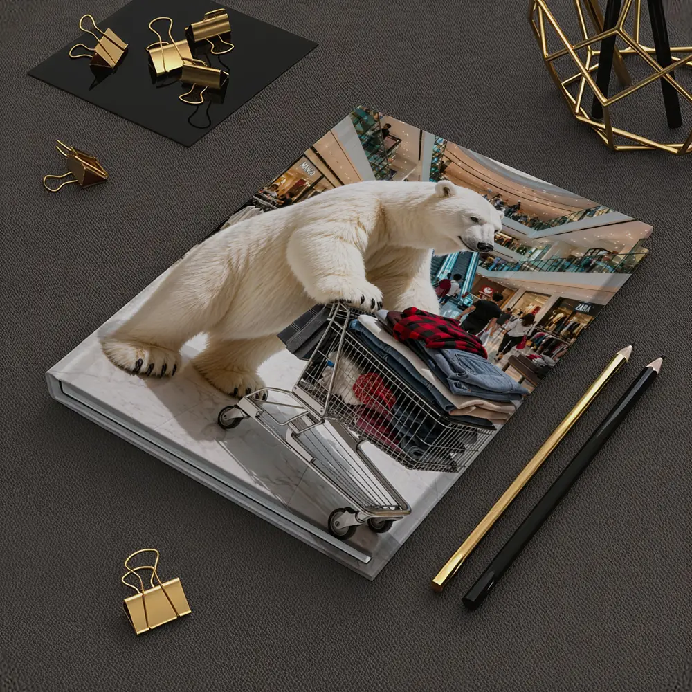 Polar Bear Shopping Cart Inside Busy Mall – Notebooks