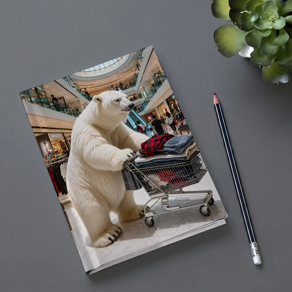 Polar Bear Shopping Cart Inside Busy Mall – Notebooks