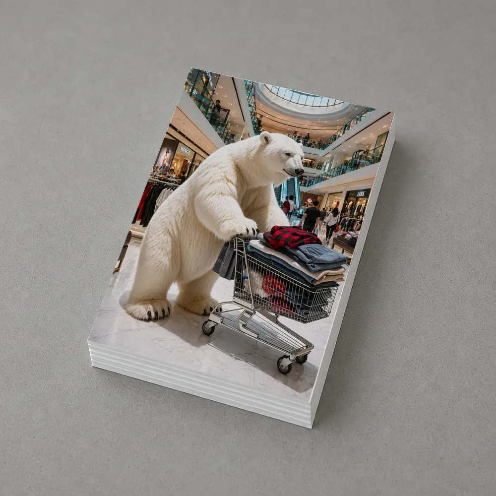 Polar Bear Shopping Cart Inside Busy Mall – Postcards