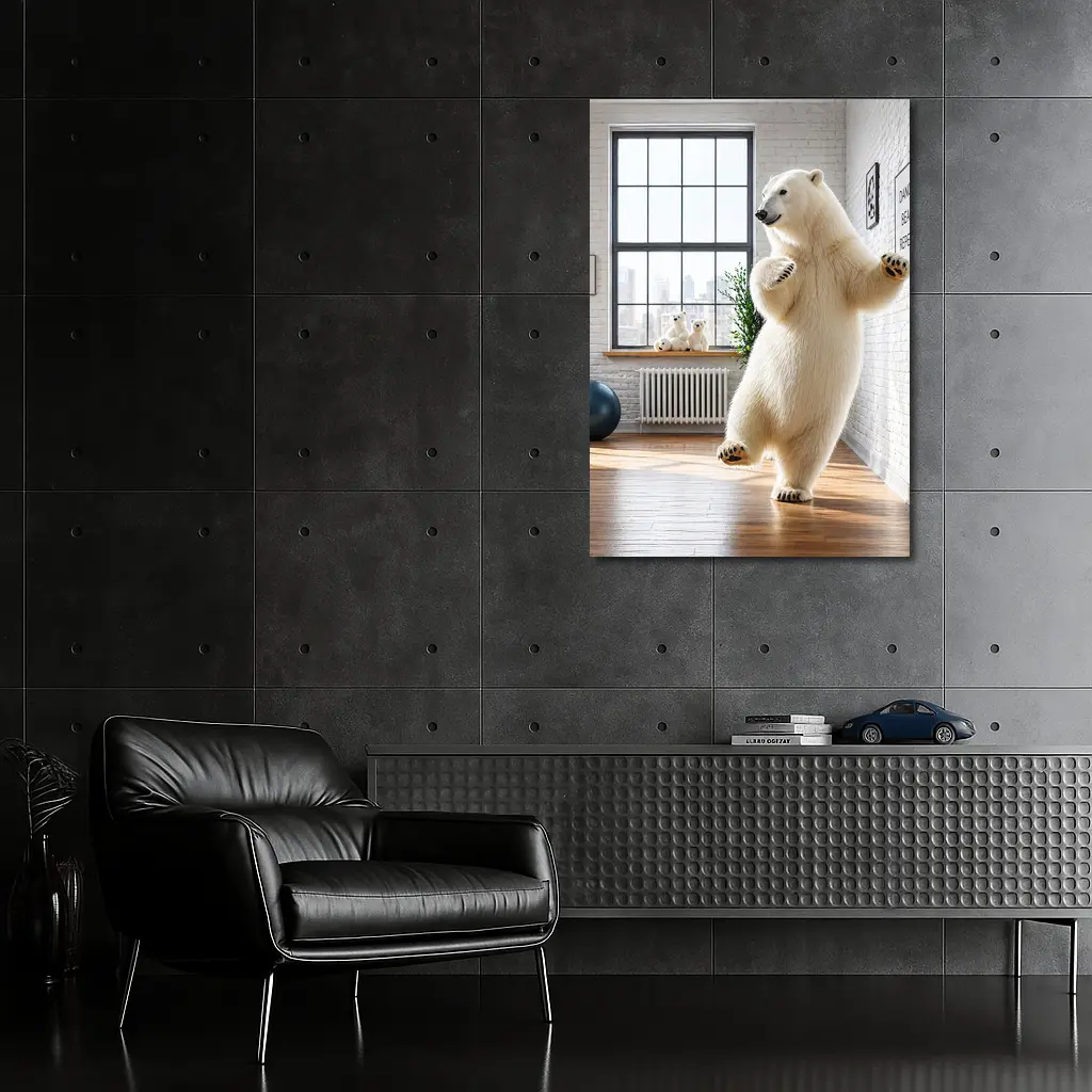 Polar Bear Dancing in Modern Studio Interior – Wall Art