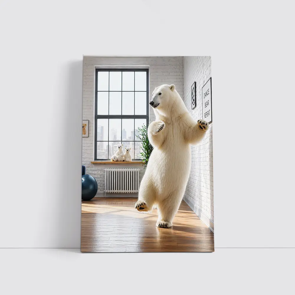Polar Bear Dancing in Modern Studio Interior – Wall Art