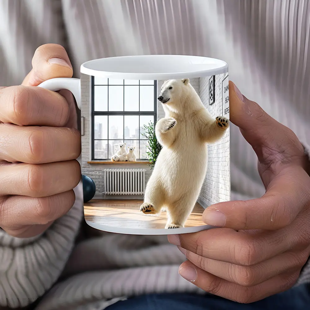Polar Bear Dancing in Modern Studio Interior – Mugs