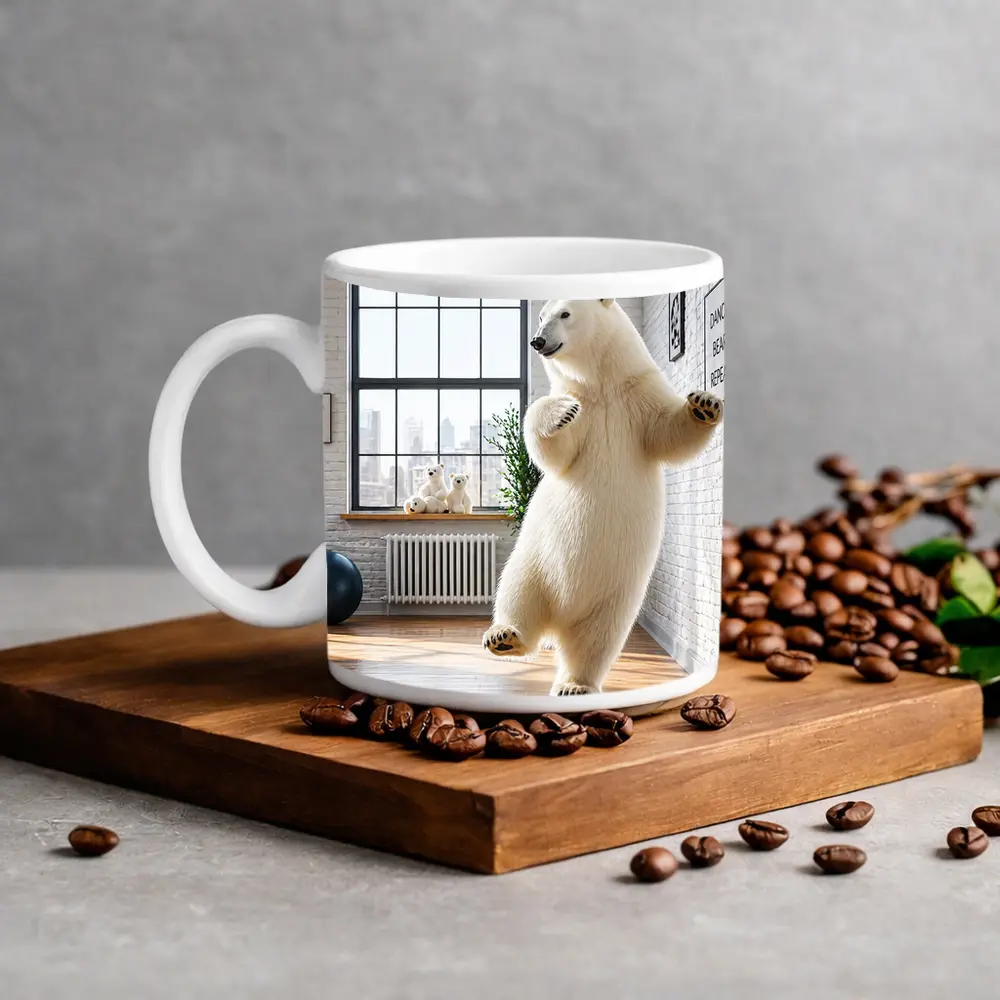 Polar Bear Dancing in Modern Studio Interior – Mugs