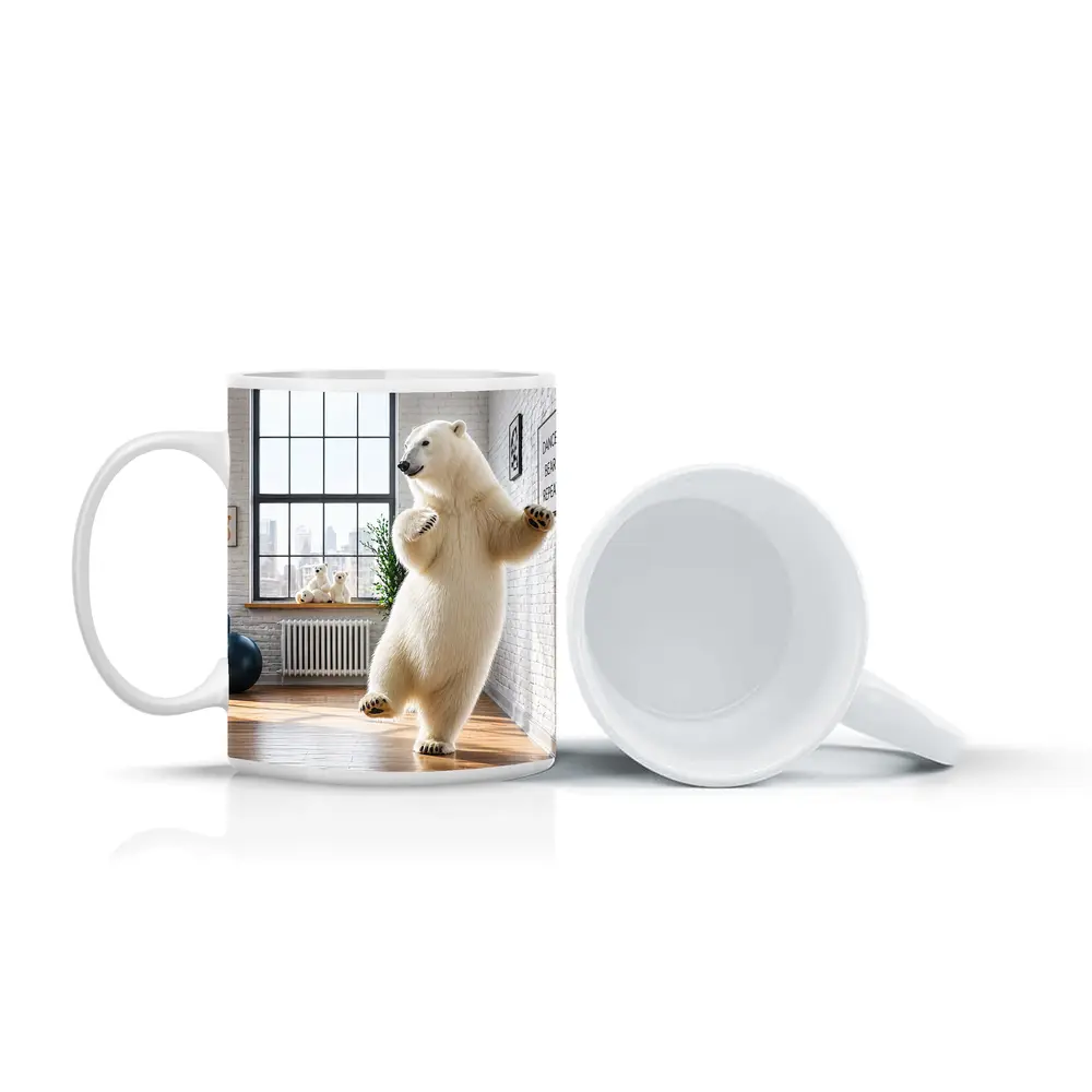 Polar Bear Dancing in Modern Studio Interior – Mugs