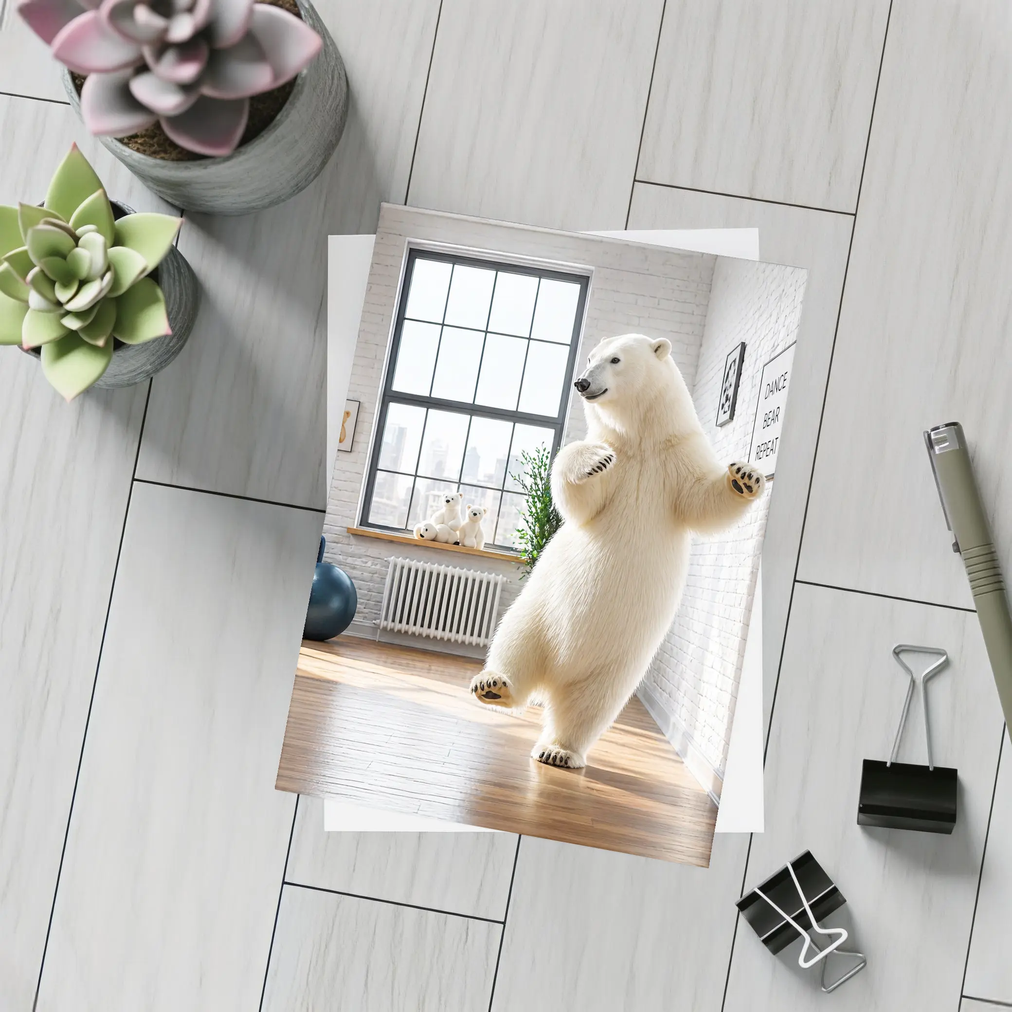 Polar Bear Dancing in Modern Studio Interior – Postcards