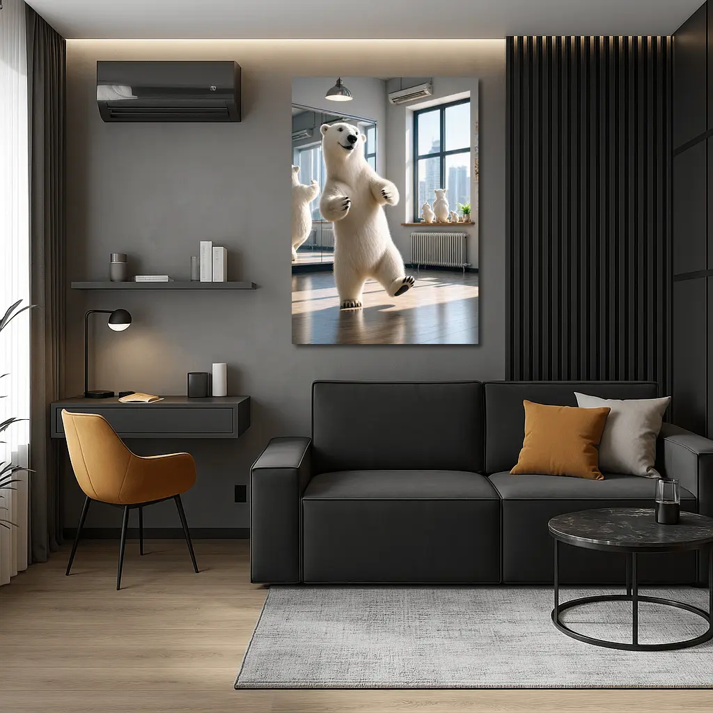 Polar Bear Dancing in Bright Studio – Wall Art