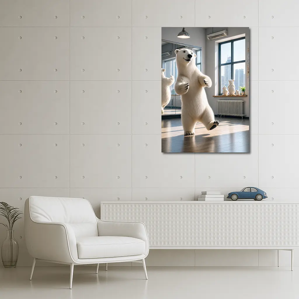 Polar Bear Dancing in Bright Studio – Wall Art