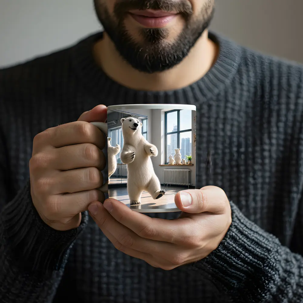 Polar Bear Dancing in Bright Studio – Mugs