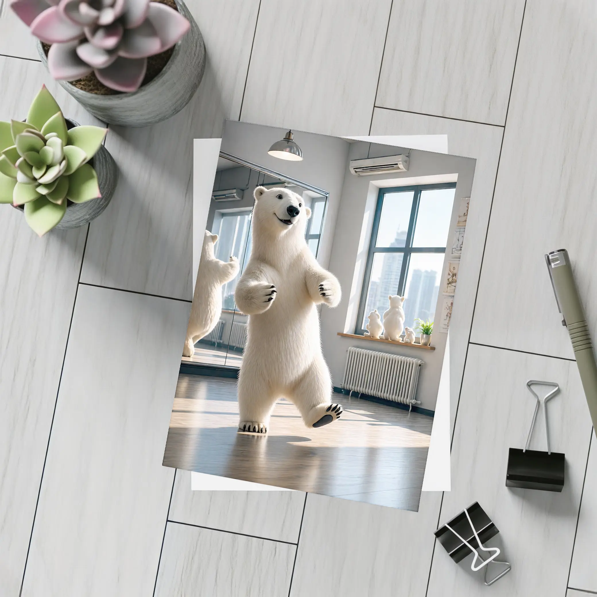 Polar Bear Dancing in Bright Studio – Postcards