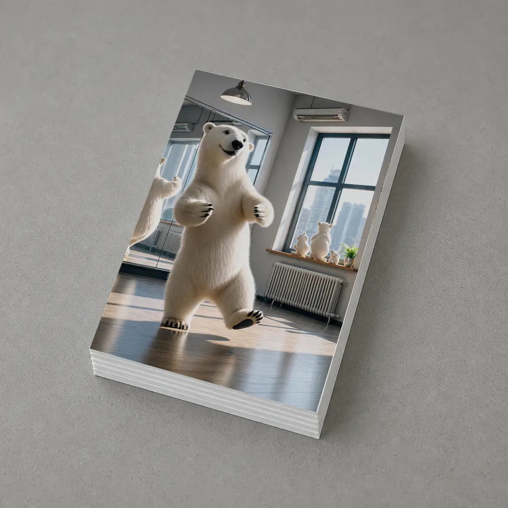 Polar Bear Dancing in Bright Studio – Postcards